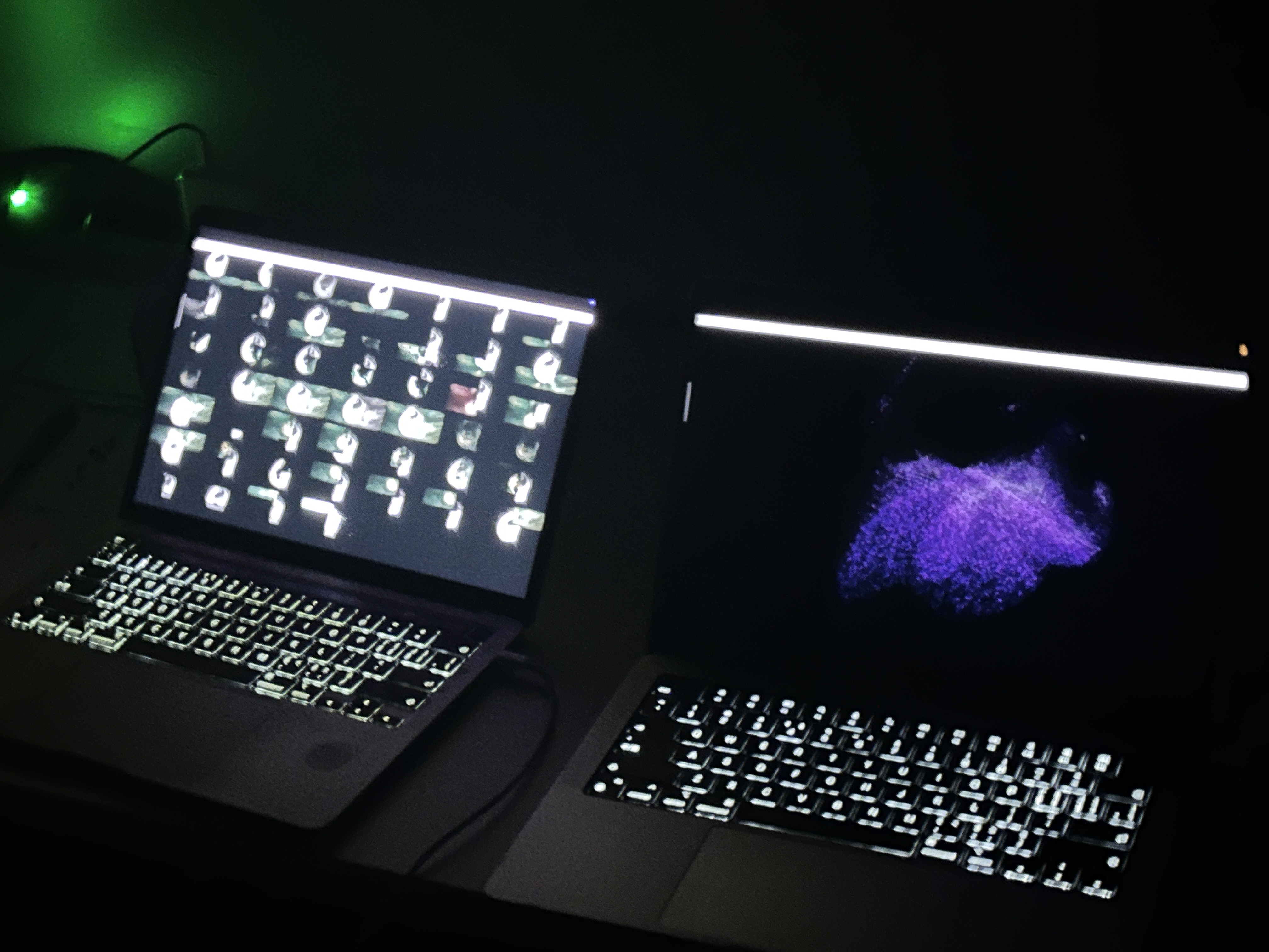 Immersive live AV performance setup with projected particles